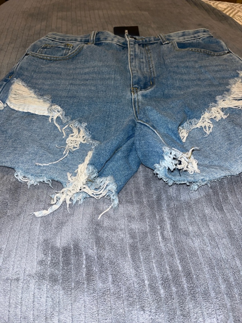 High-Rise Light Blue Distressed Denim Shorts for Women